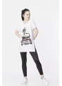 Önü Taşlı Araba Desenli Beyaz T-shirt 